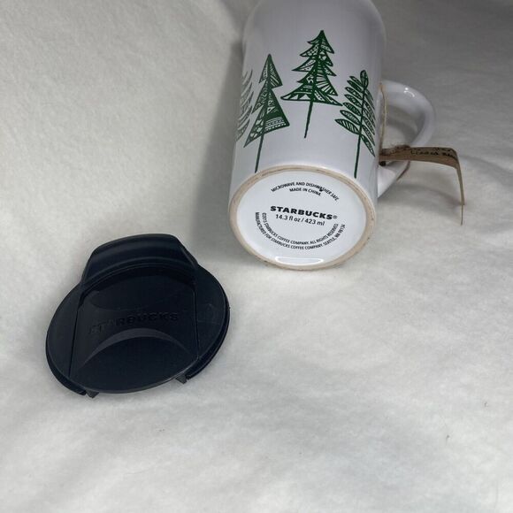Starbucks Green Christmas Trees Ceramic Travel Tumbler Mug 2015 Coffee Tea Cocoa - Picture 4 of 4